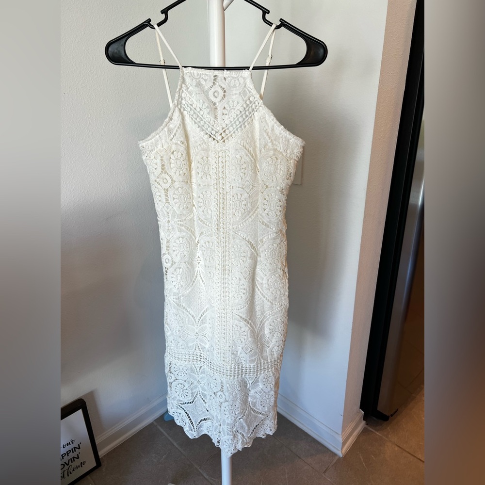 J.O.A. Lace Dress XS White Crochet Midi Dress Boho Bridal Shower Dress